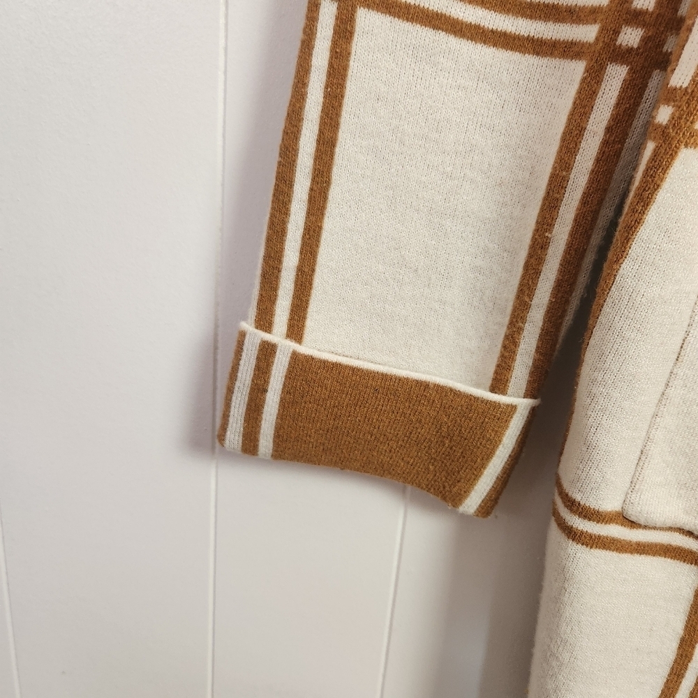 Rain & Rose Open Front Soft Cardigan Off White Tan Plaid Size Medium Office Fall - Picture 4 of 7